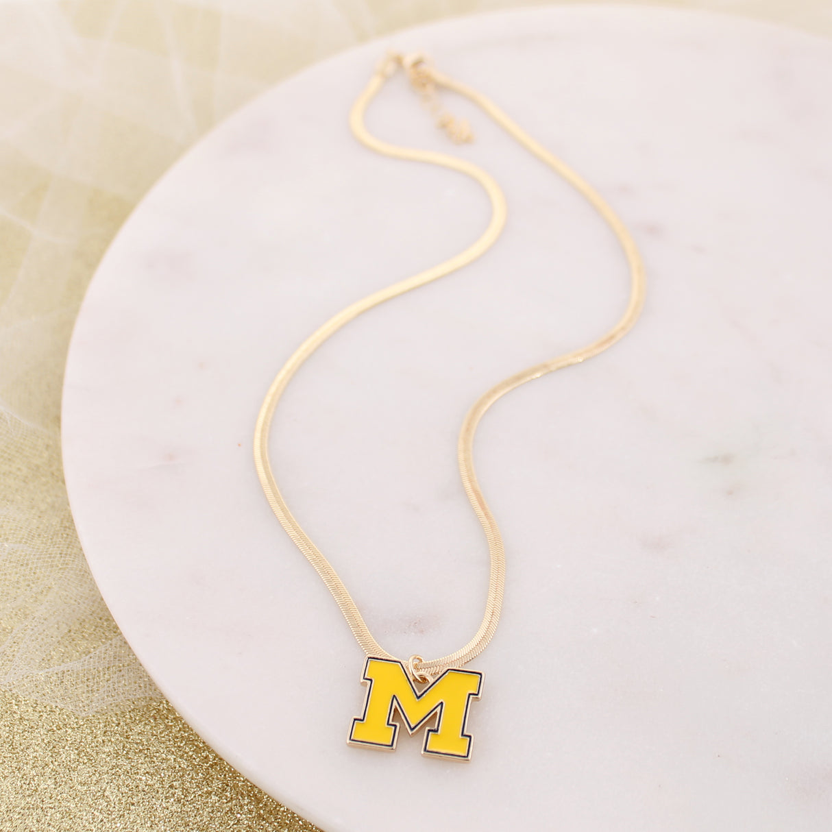 Michigan Gold & Enamel Logo Necklace
