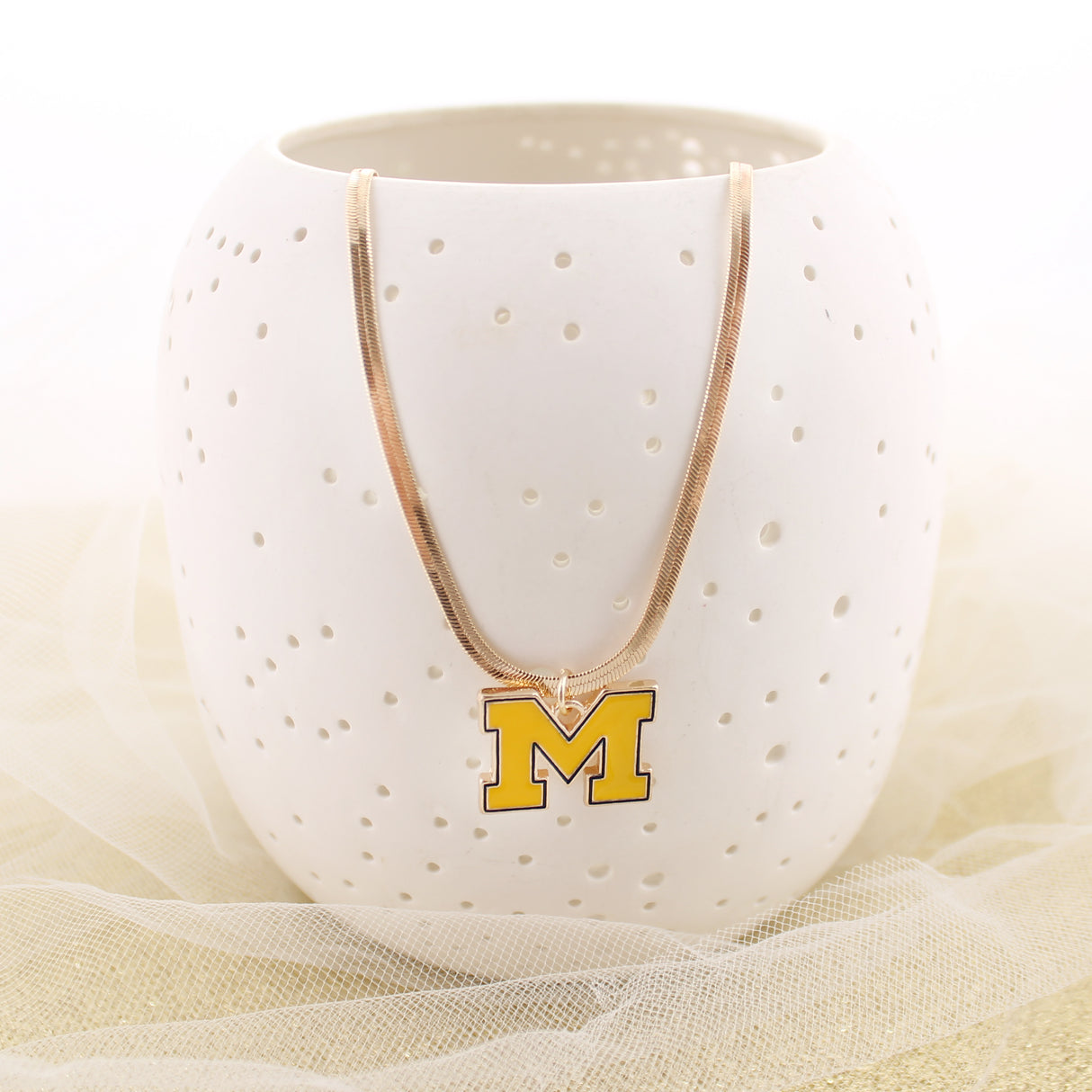 Michigan Gold & Enamel Logo Necklace