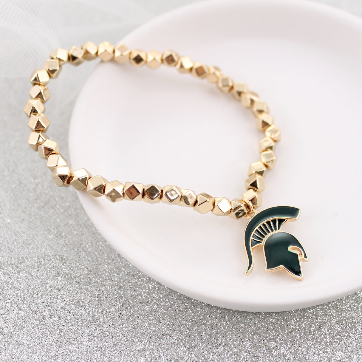 Michigan State Gold Stretch Bracelet w/Enamel Logo