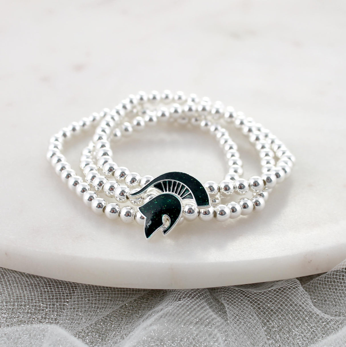 Michigan State Glitter Enamel Logo Stretch Bracelet Set