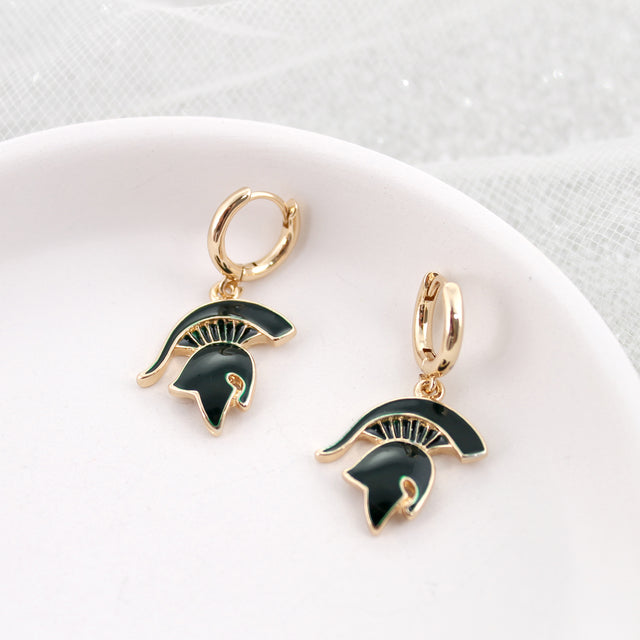Michigan State Gold Huggie Hoop Earrings w/ Enamel Logo