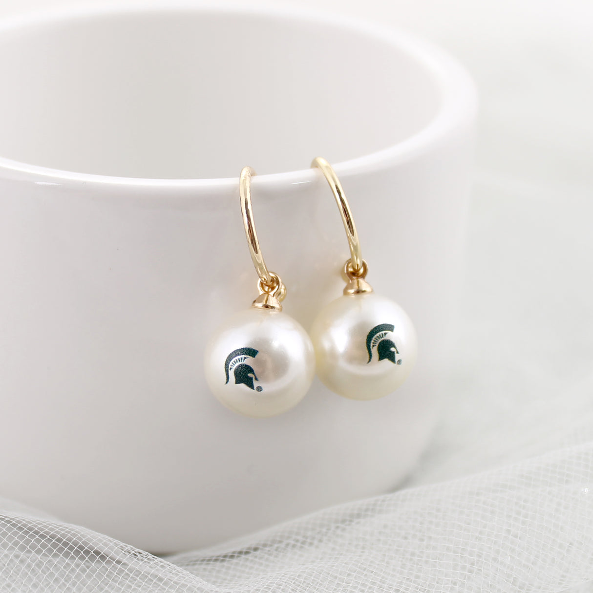 Michigan State Pearl Logo Hoop Earrings