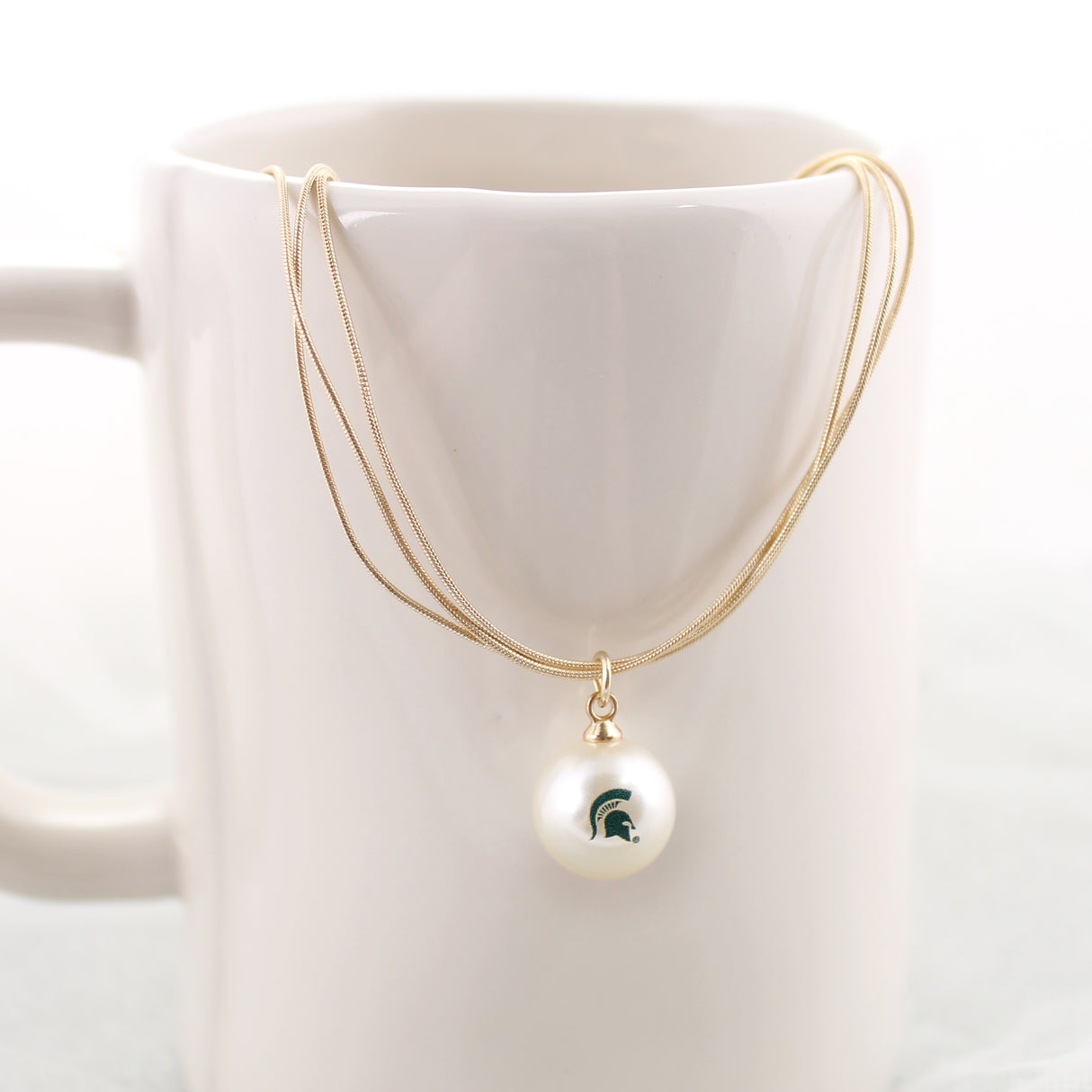 Michigan State Gold & Pearl Logo 3-Strand Necklace