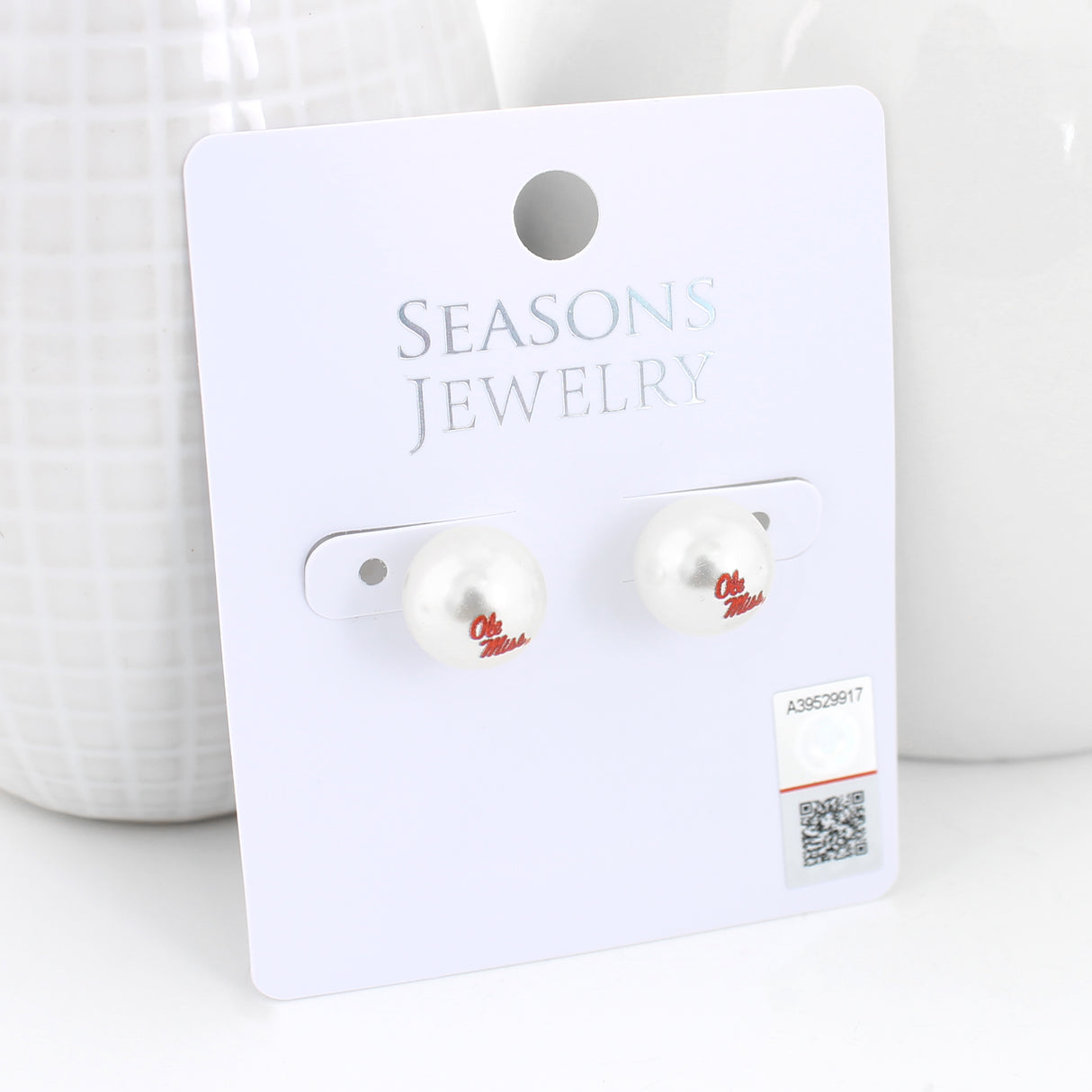 Mississippi Logo Pearl Stud Earrings