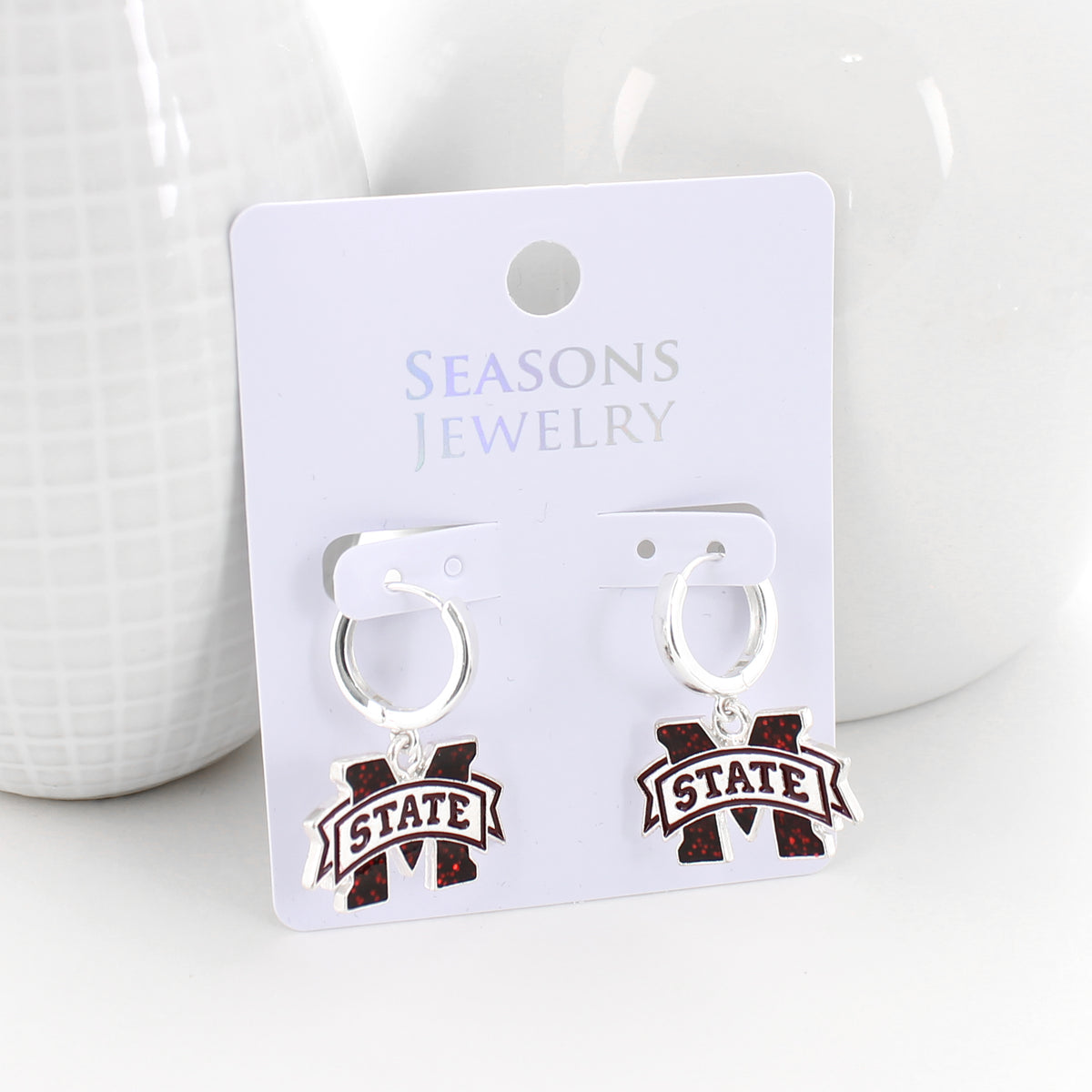 MSU Glitter Enamel Logo Huggie Hoop Earrings