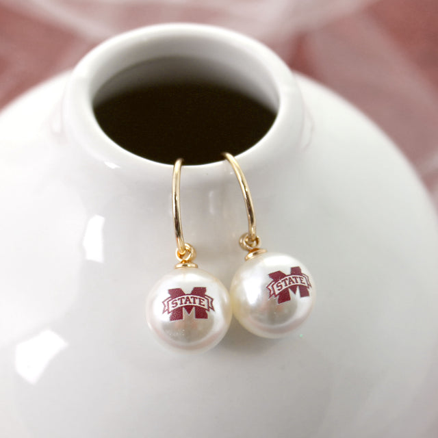 Mississippi State Pearl Logo Hoop Earrings