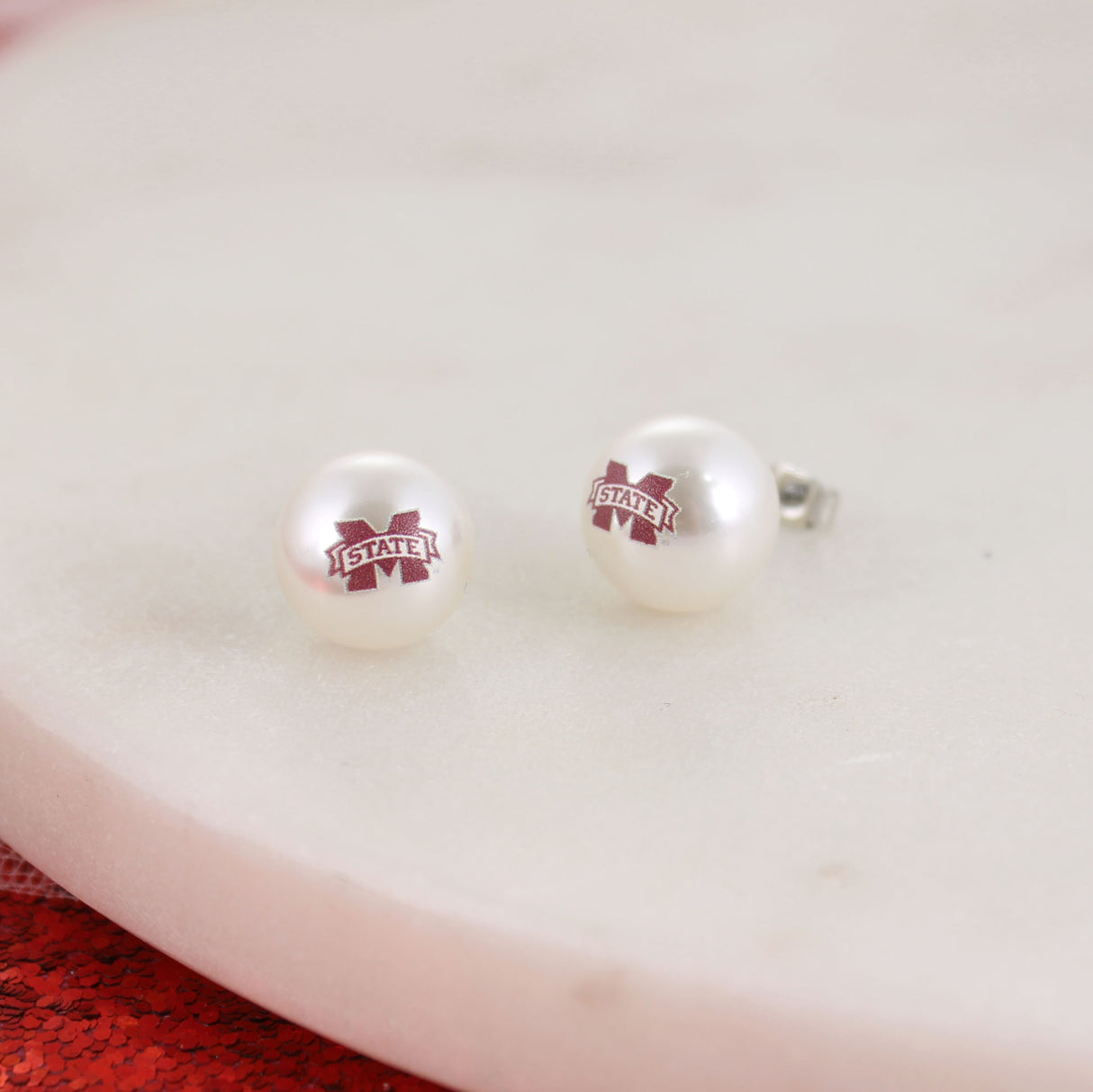 Mississippi State Logo Pearl Stud Earrings