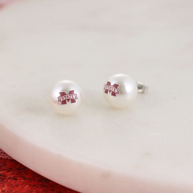 Mississippi State Logo Pearl Stud Earrings