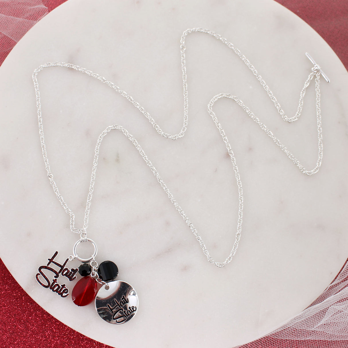 18 - 36” Mississippi State Logo Disc & Slogan Cluster Convertible Necklace