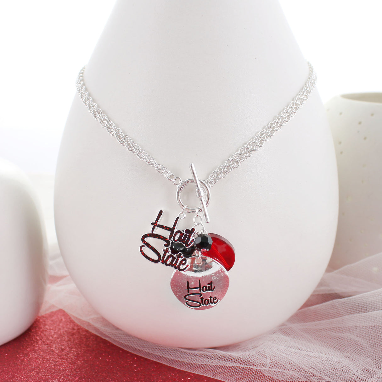 18 - 36” Mississippi State Logo Disc & Slogan Cluster Convertible Necklace