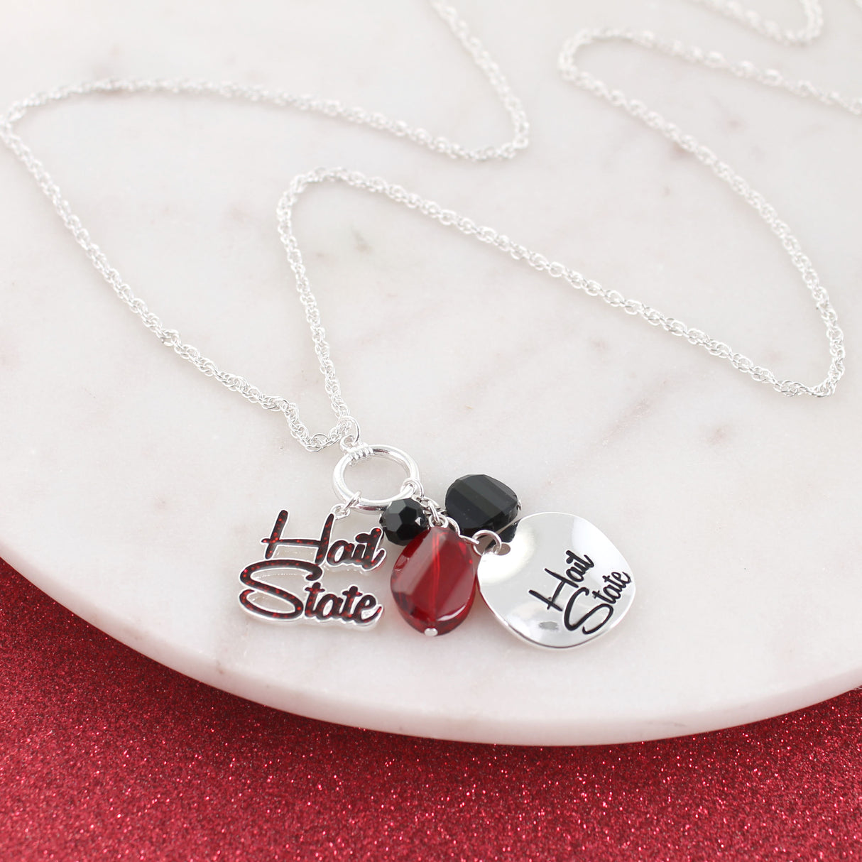 18 - 36” Mississippi State Logo Disc & Slogan Cluster Convertible Necklace