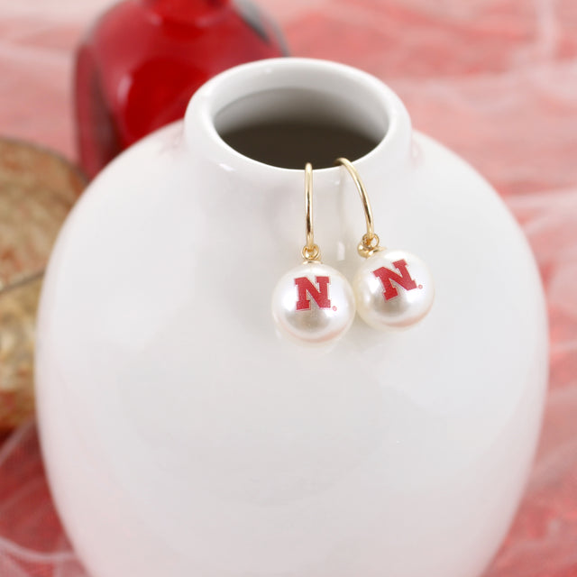 Nebraska Pearl Logo Hoop Earrings