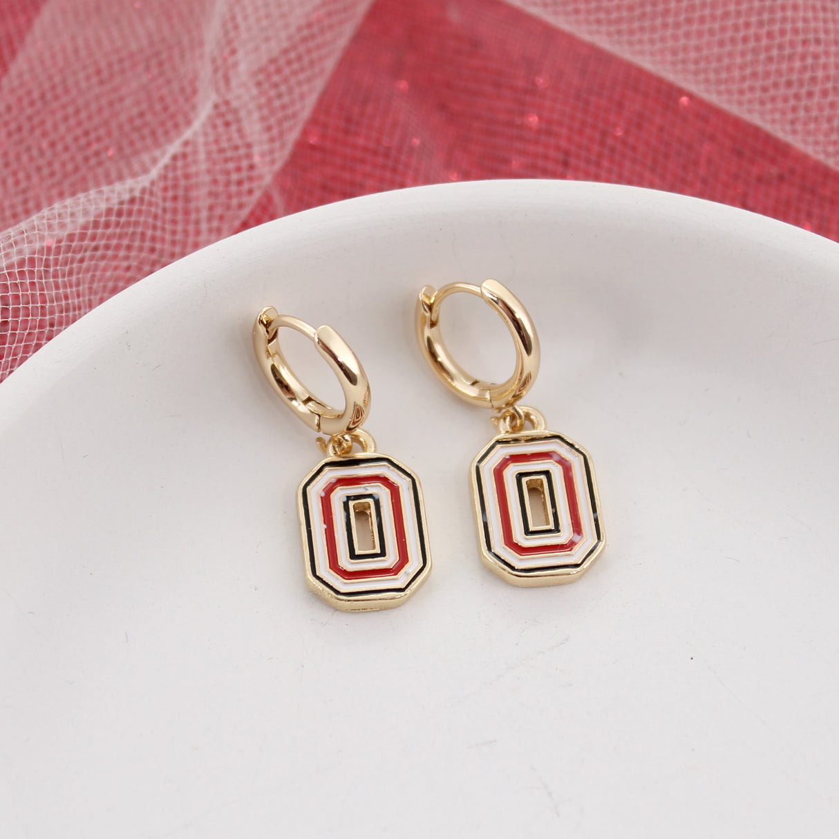 Ohio State Huggie Hoop Earrings w/ Enamel Logo