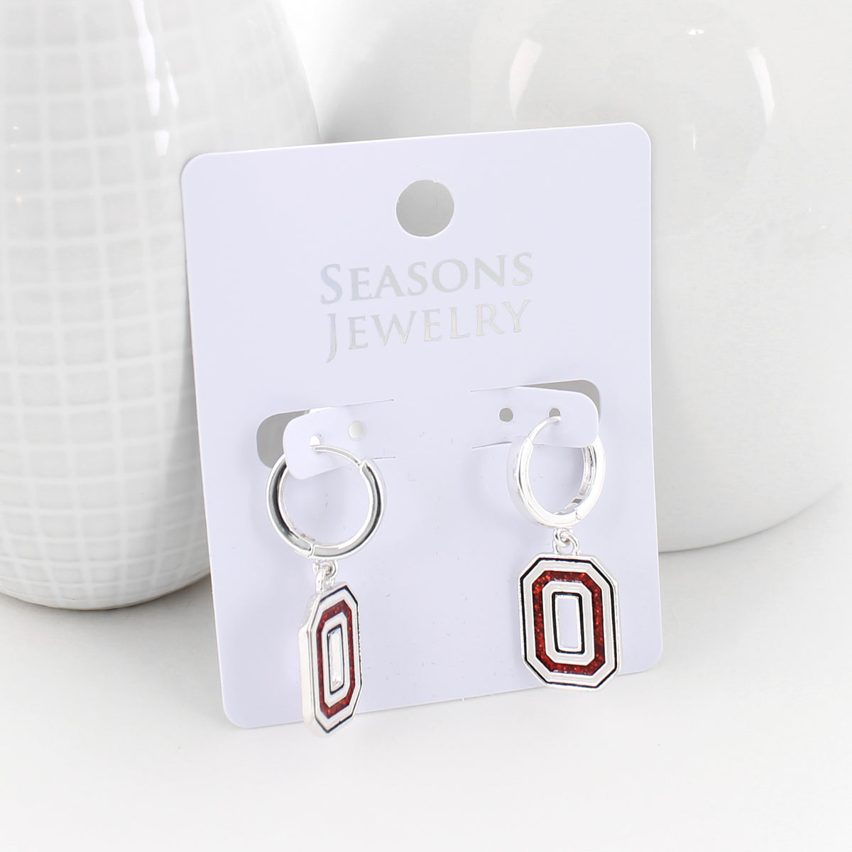 Ohio State Glitter Enamel Logo Huggie Hoop Earrings
