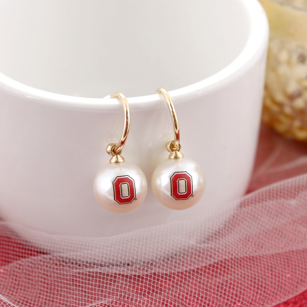 Ohio State Logo Pearl Hoop Earrings