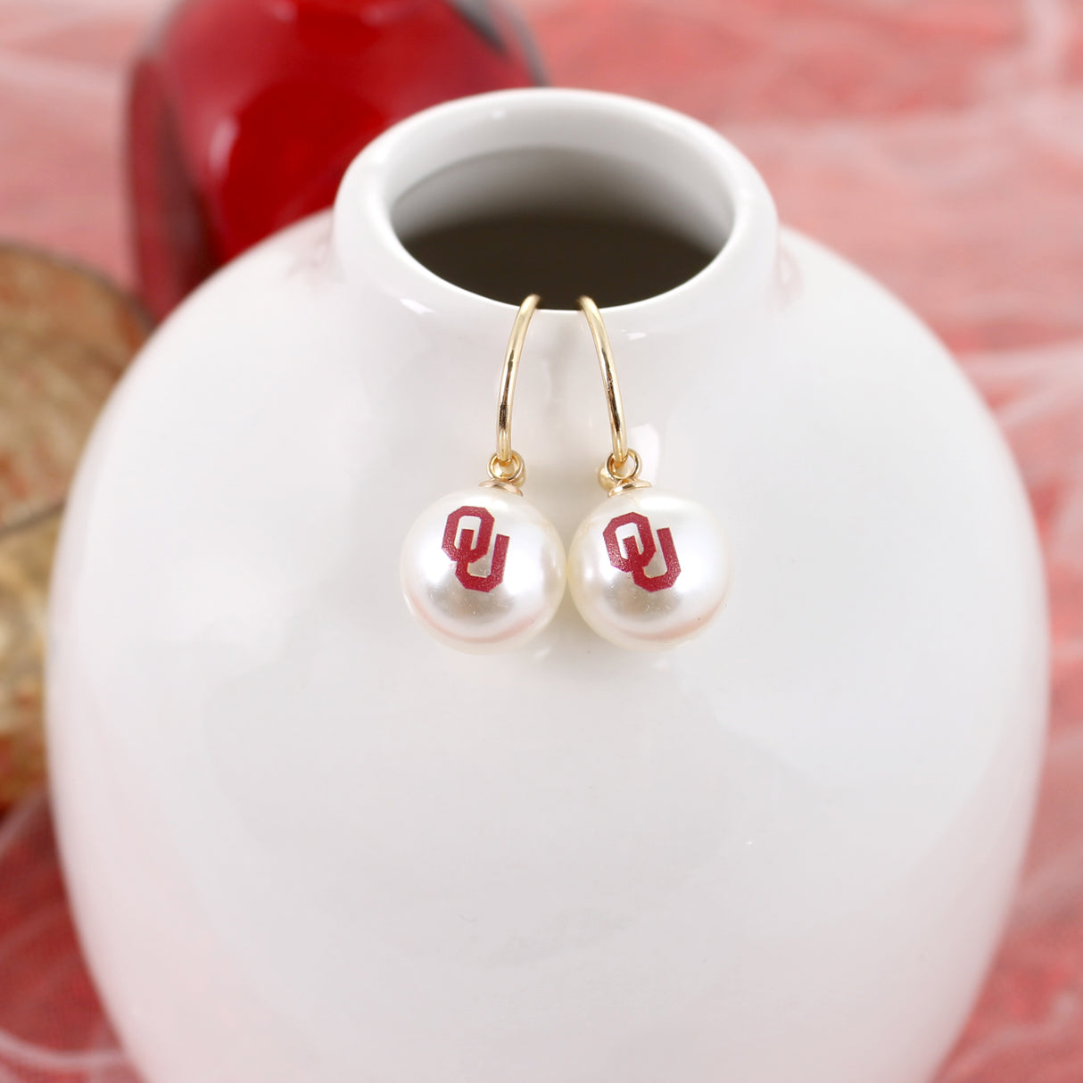 Oklahoma Pearl Logo Hoop Earrings