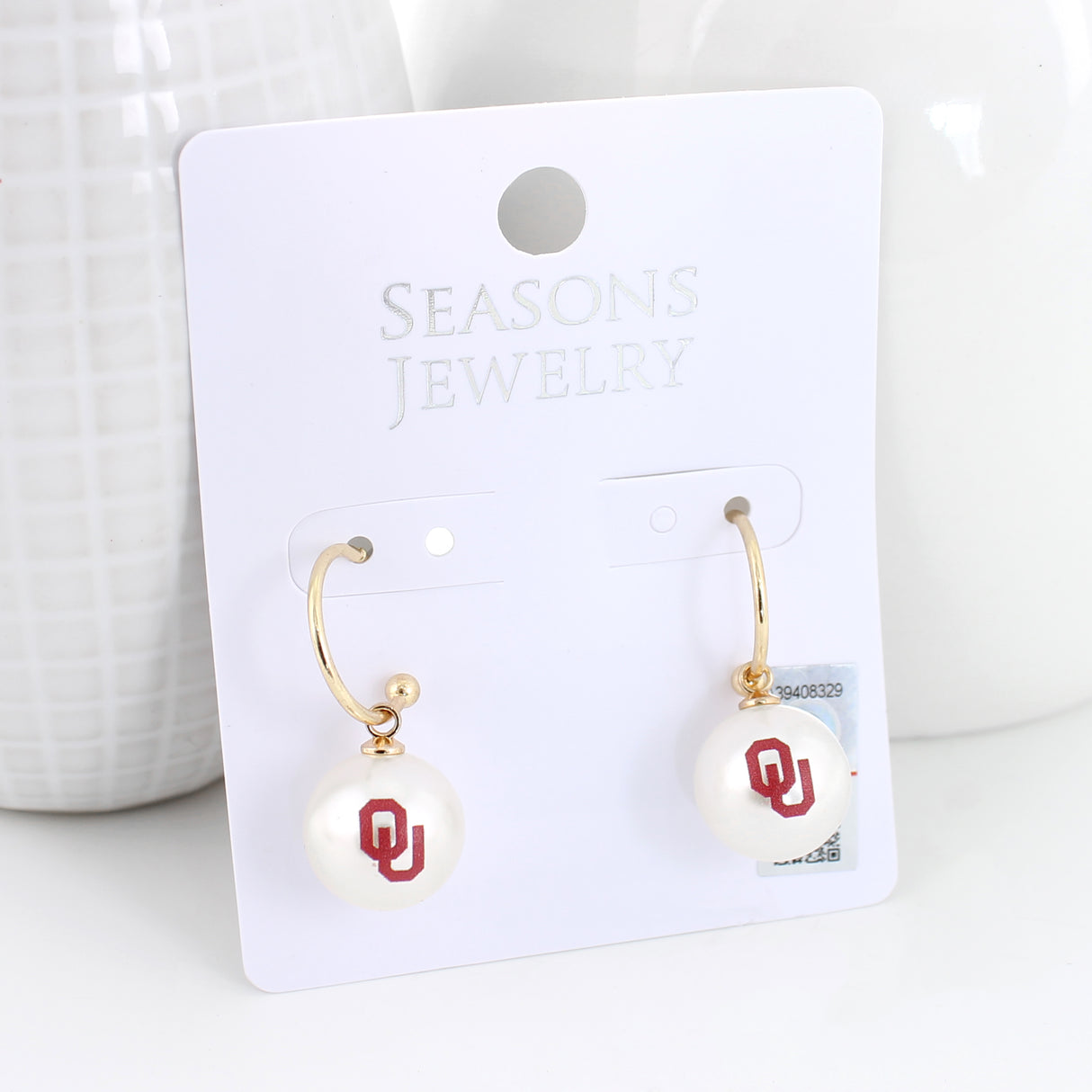 Oklahoma Pearl Logo Hoop Earrings