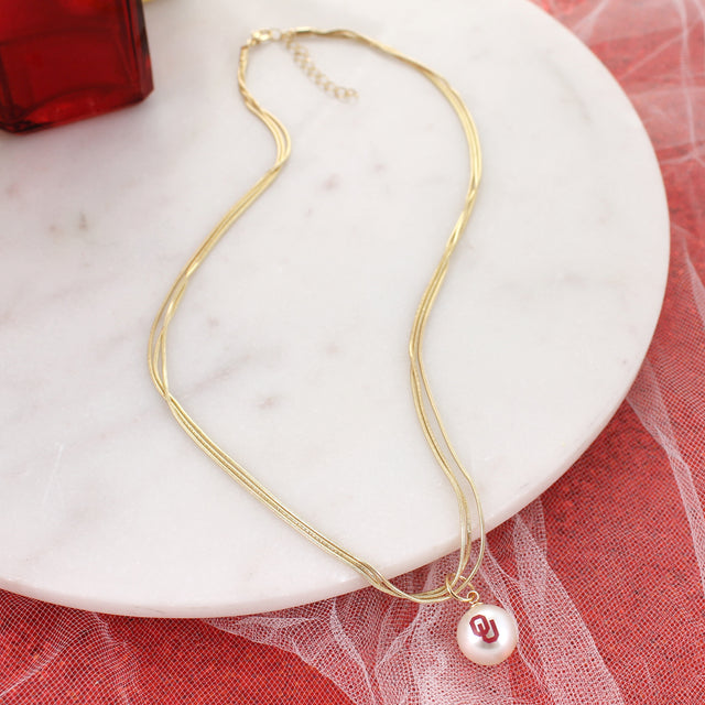 18" Oklahoma Gold & Pearl Logo 3-Strand Necklace