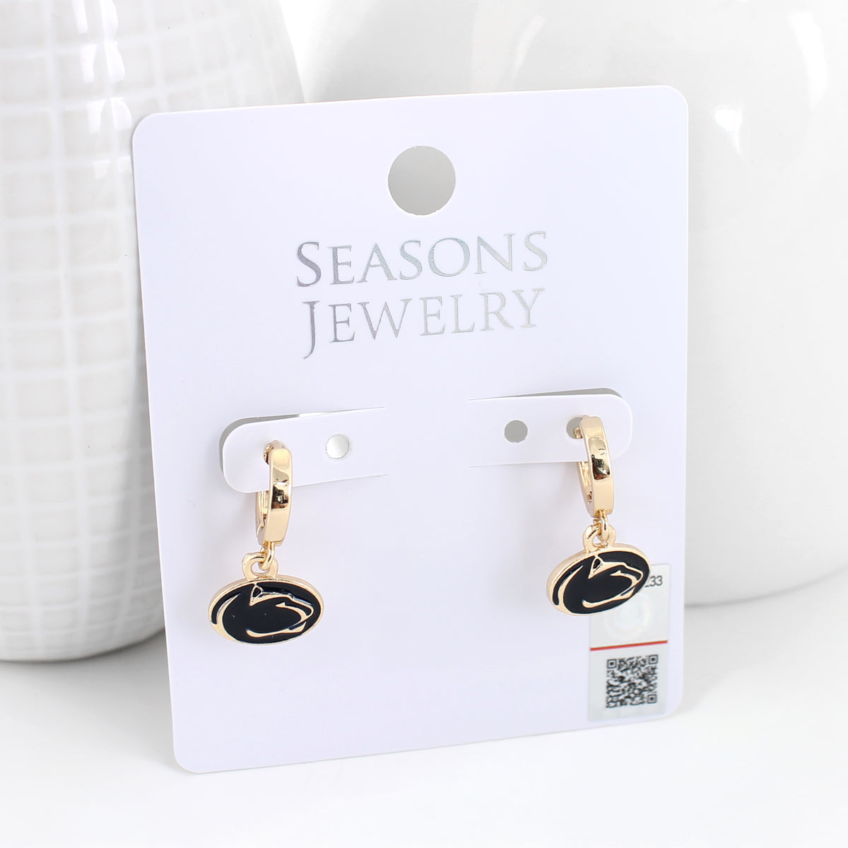Penn State Gold Huggie Hoop Earrings w/Enamel Logo