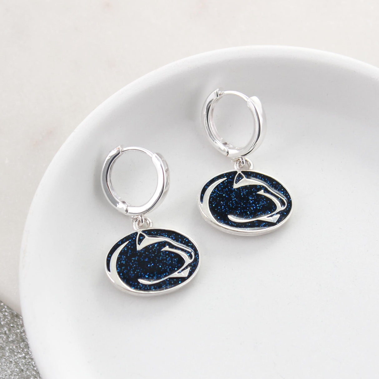Penn State Glitter Enamel Logo Huggie Hoop Earrings