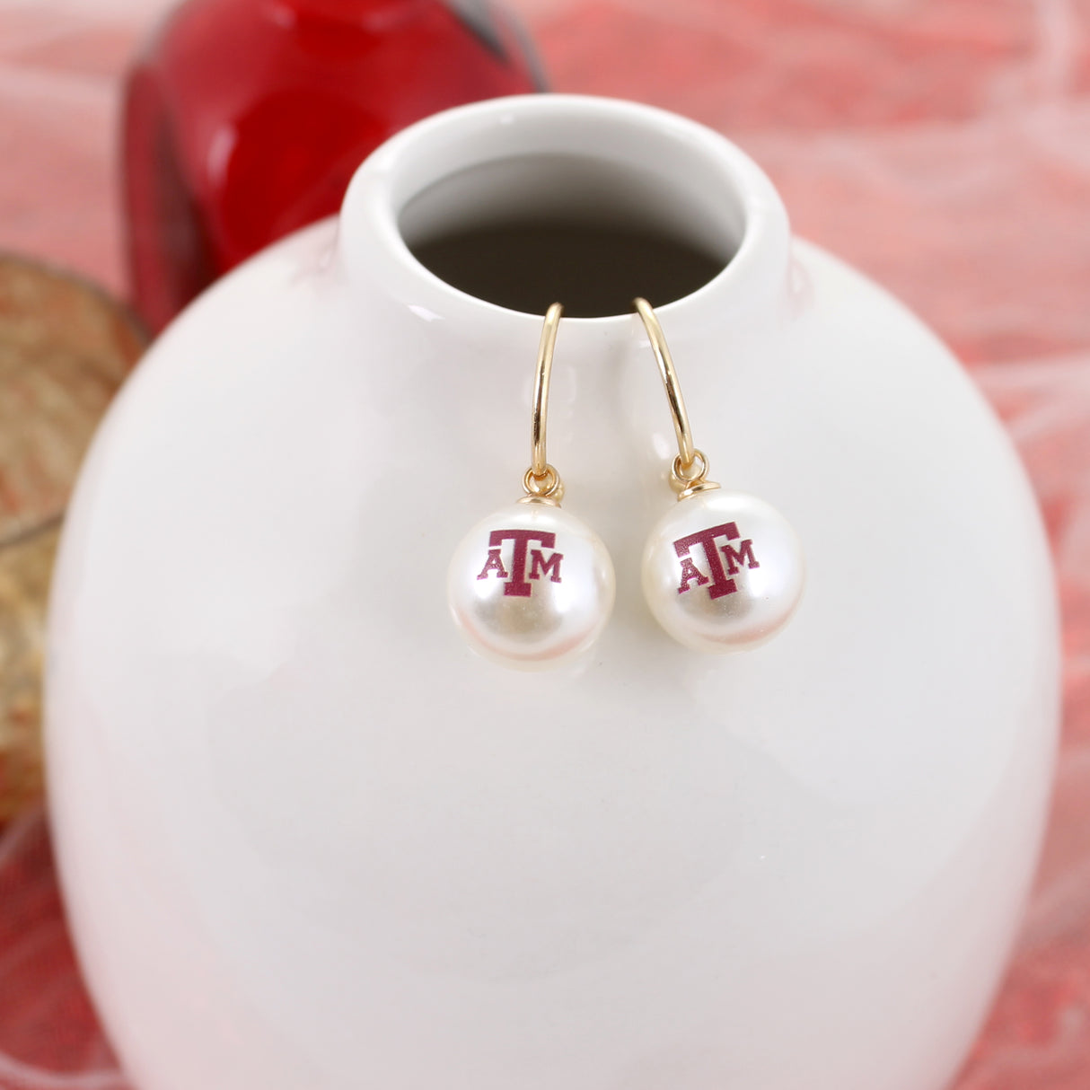 Texas A&M Pearl Logo Hoop Earrings