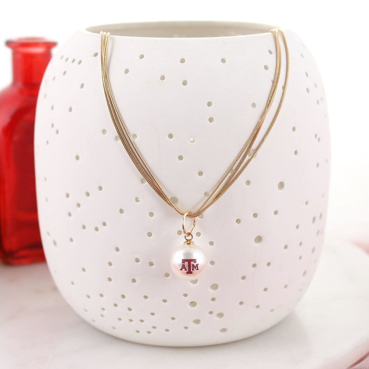 18" Texas A&M Gold & Pearl Logo 3-Strand Necklace