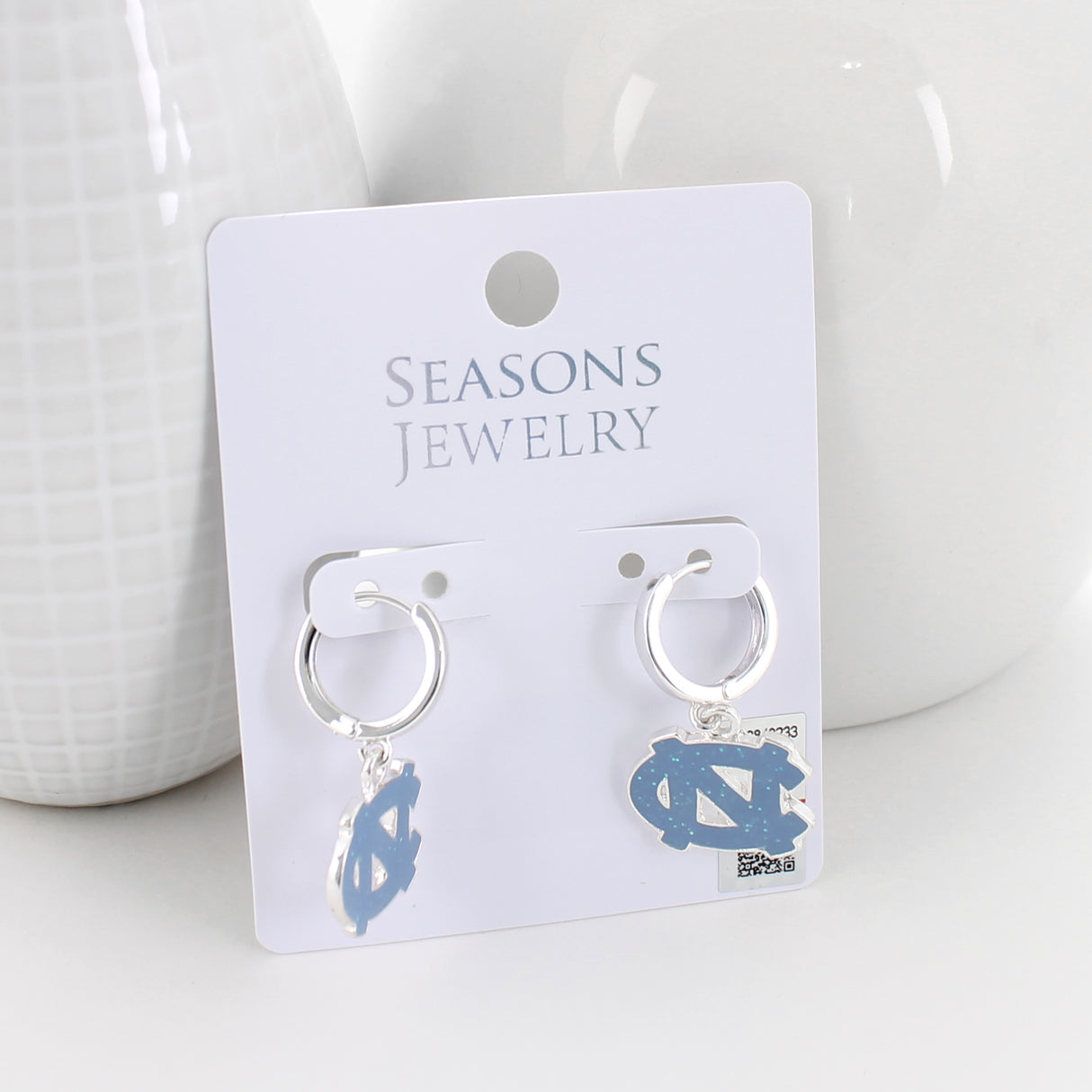 North Carolina Glitter Enamel Logo Huggie Hoop Earrings