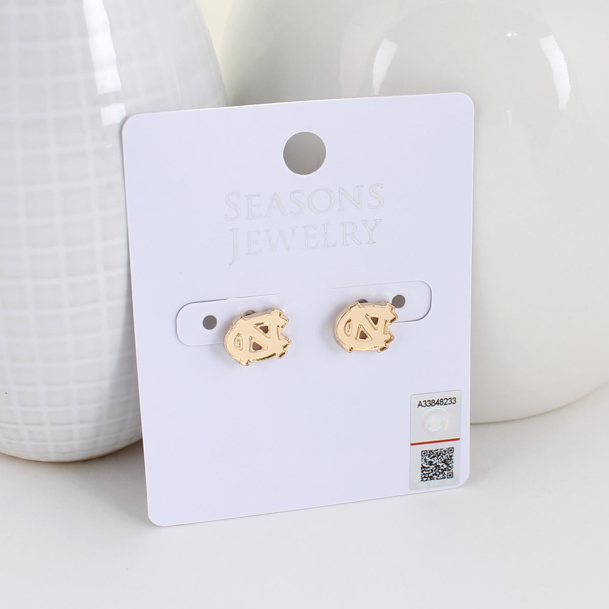 North Carolina Shiny Gold Logo Stud Earrings