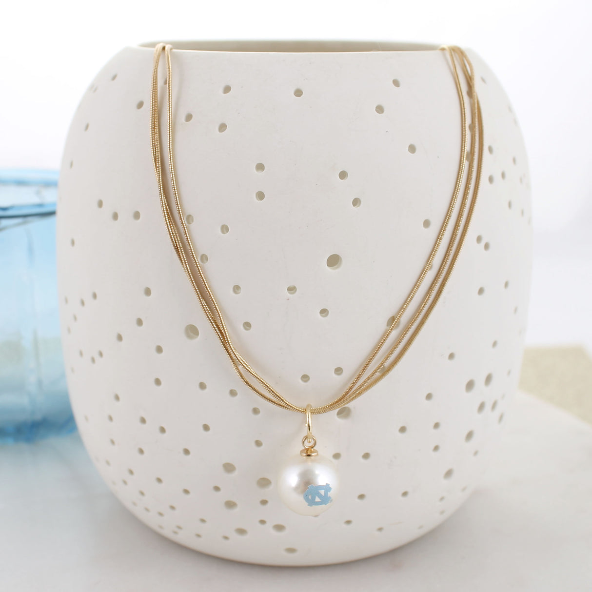 18" North Carolina Gold & Pearl Logo 3-Strand Necklace