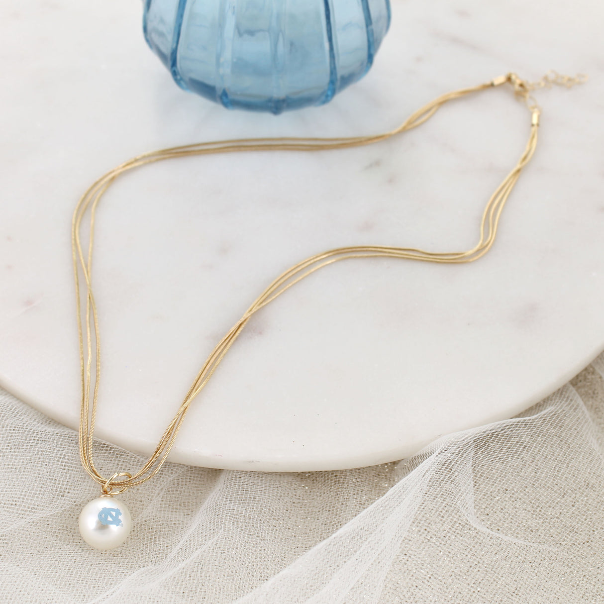 18" North Carolina Gold & Pearl Logo 3-Strand Necklace