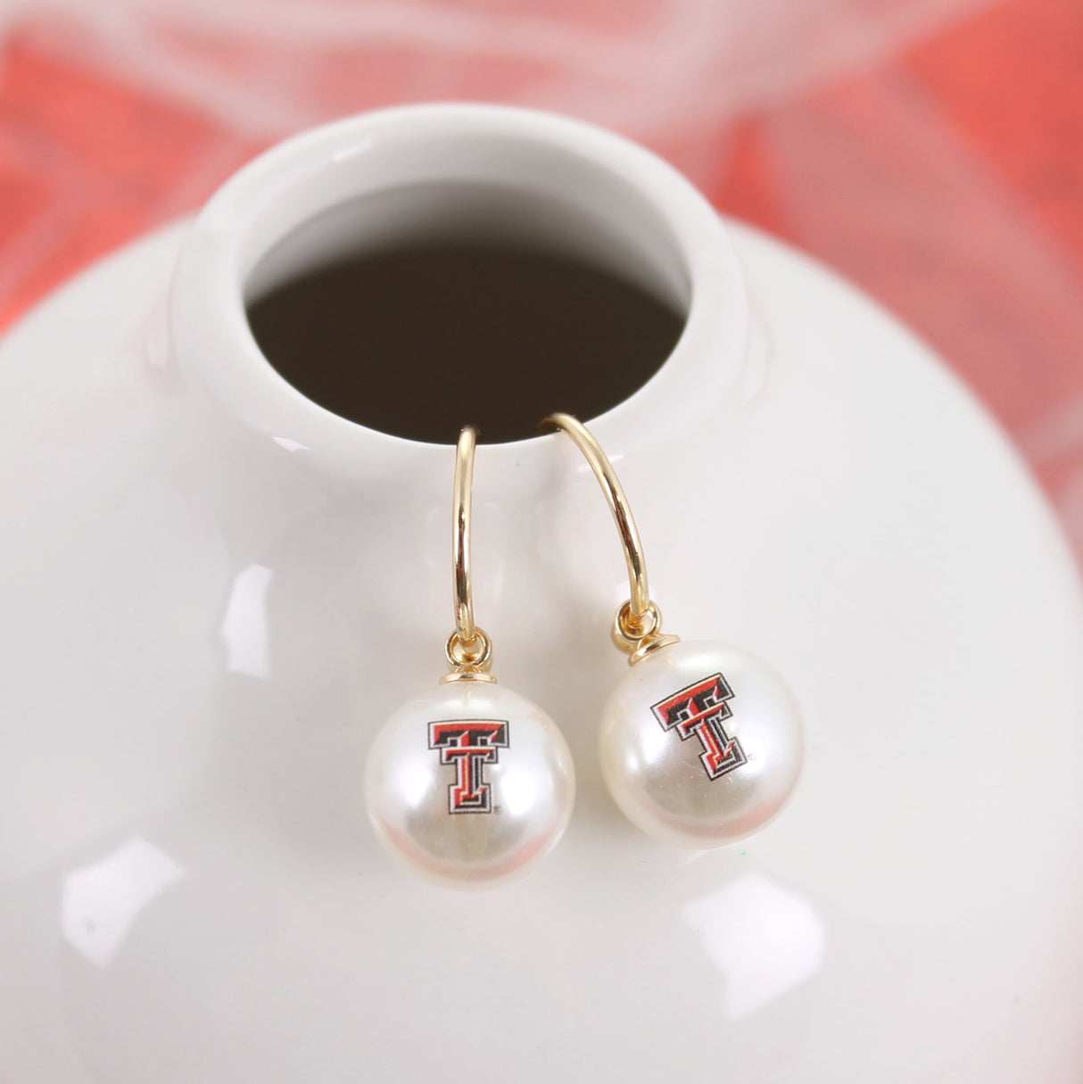 Texas Tech Pearl Logo Hoop Earrings