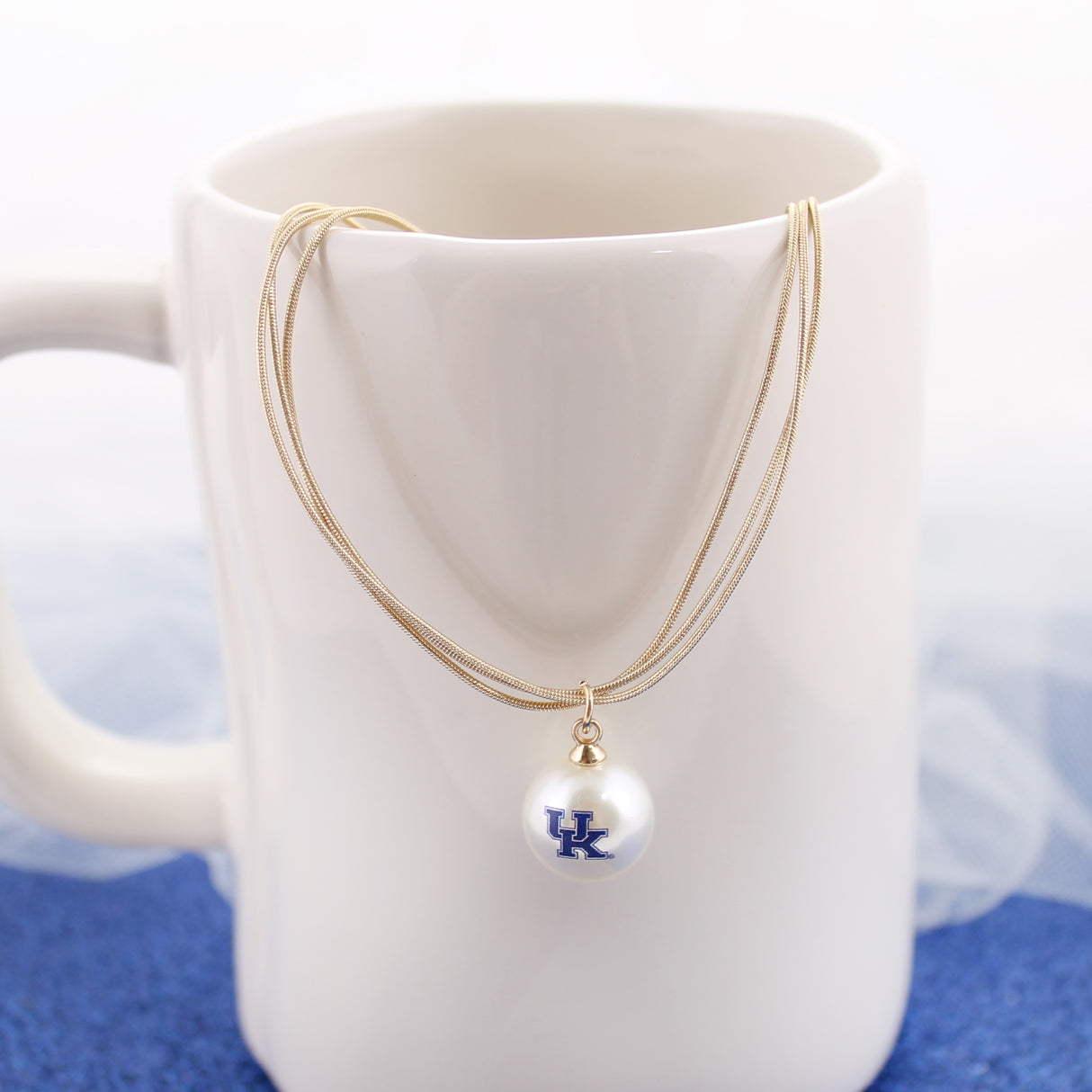 18” Kentucky Gold & Pearl Logo 3-Strand Necklace