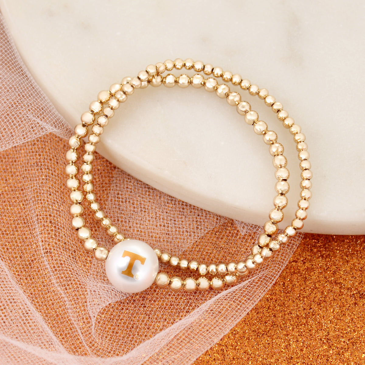 Tennessee Gold & Pearl Logo Stretch Bracelet Set