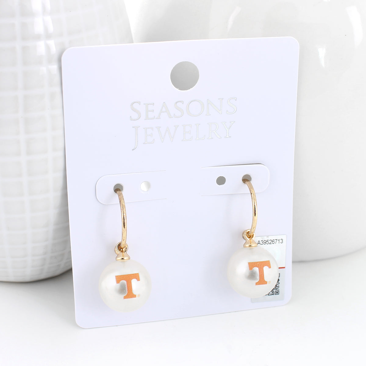 Tennessee Logo Pearl Hoop Earrings