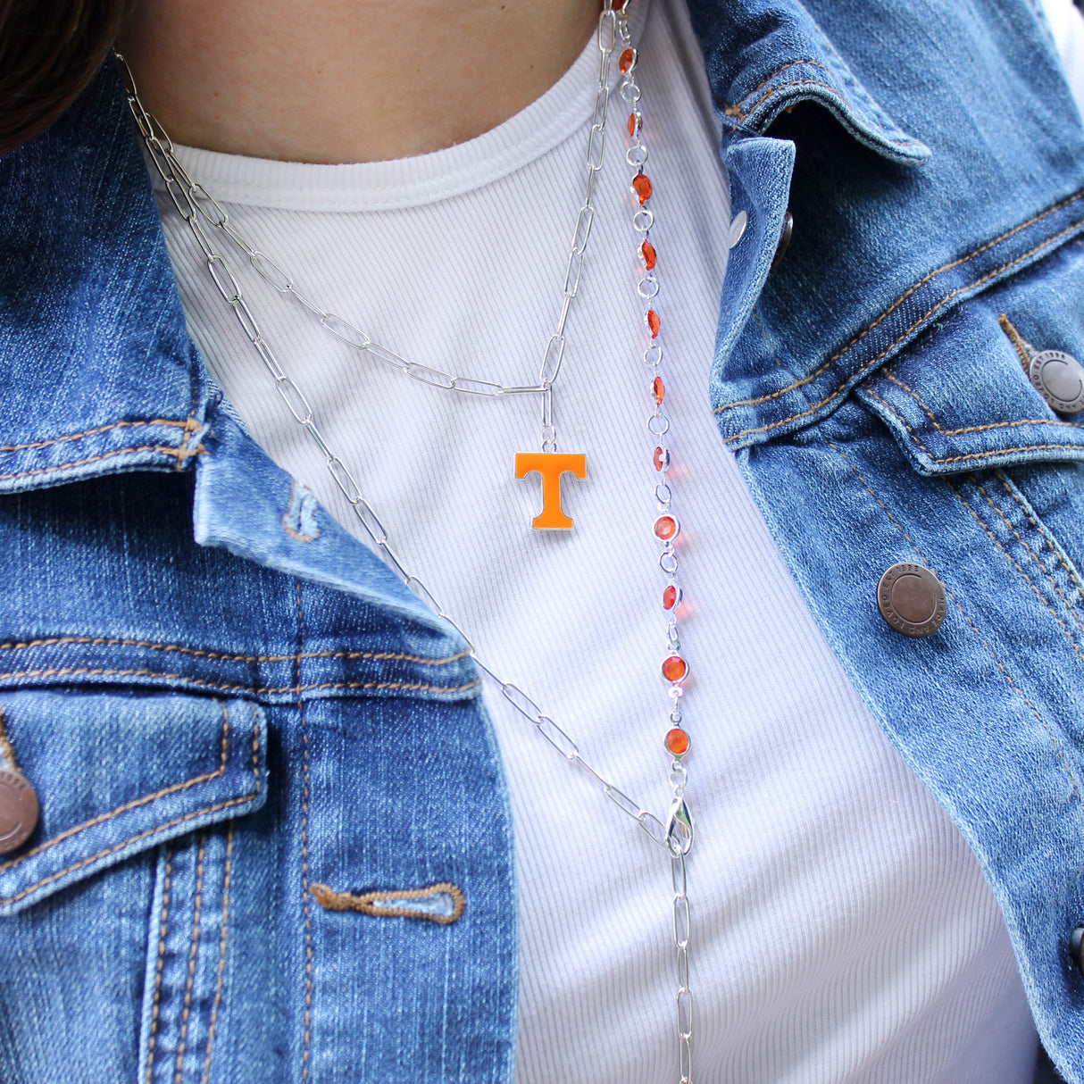 18 - 32” Tennessee Paperclip Chain & Enamel Logo Necklace Set
