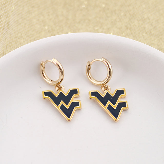 West Virginia Gold Huggie Hoop Earrings w/ Enamel Logo