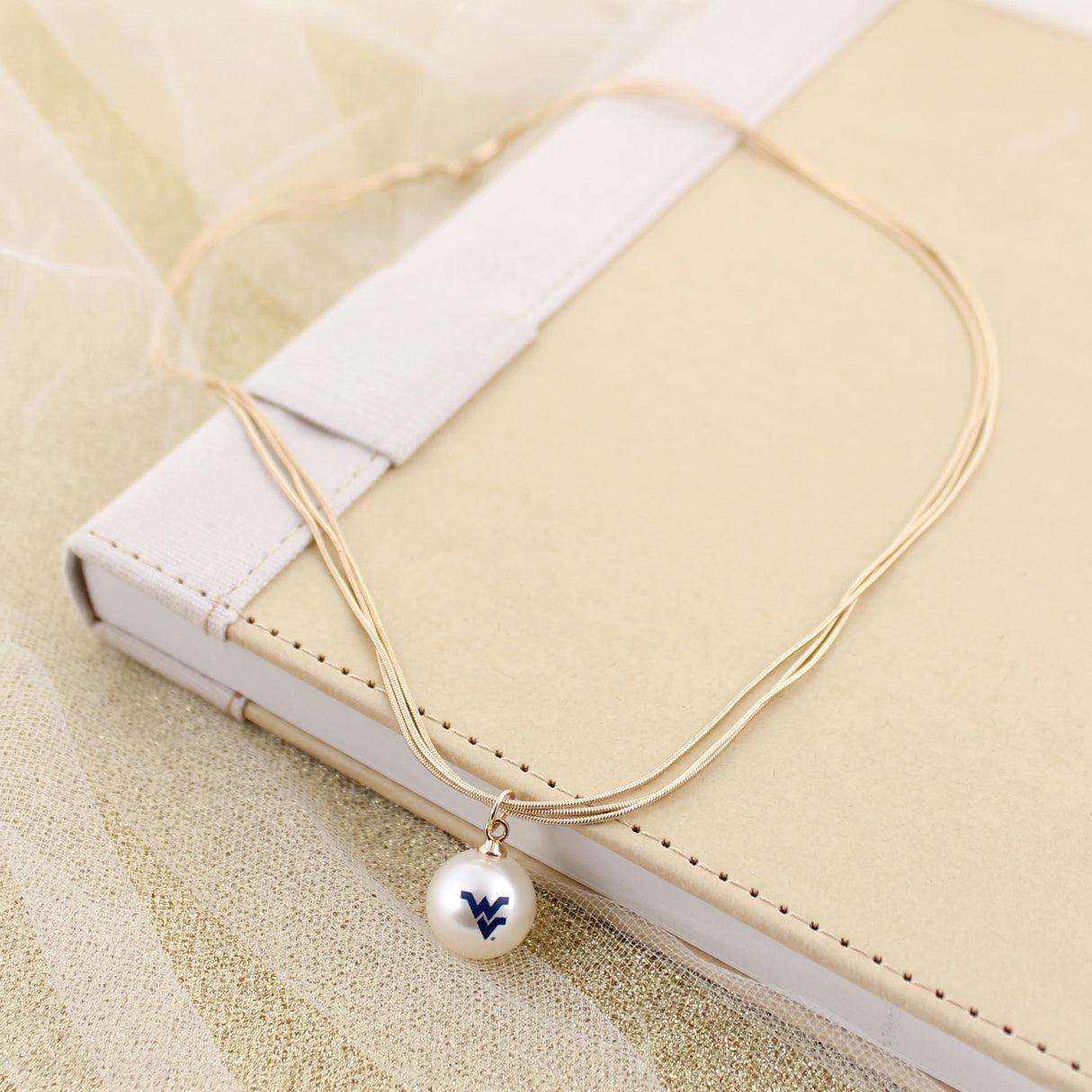 West Virginia Gold & Pearl Logo 3-Strand Necklace