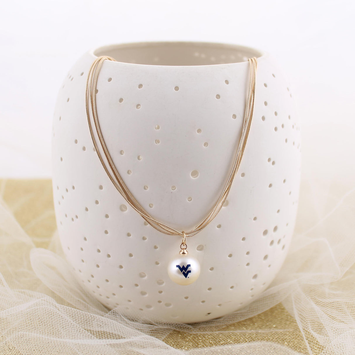 West Virginia Gold & Pearl Logo 3-Strand Necklace