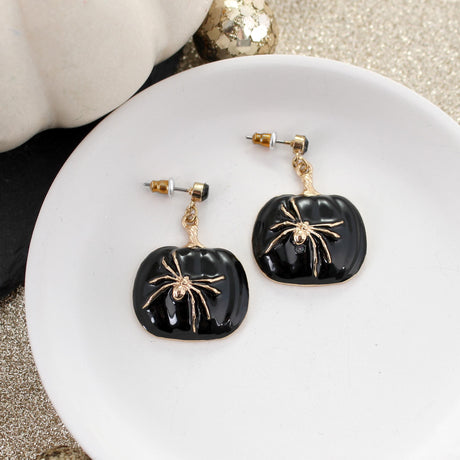 Black Pumpkin w/ Gold Spider Earrings