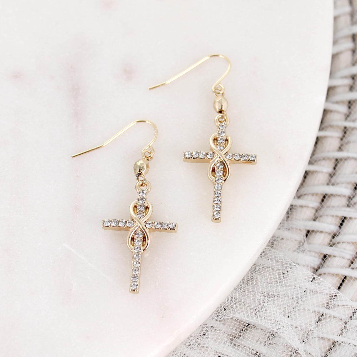 Crystal Infinity Cross Earrings