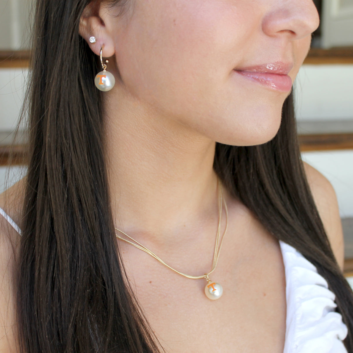 Tennessee Logo Pearl Hoop Earrings
