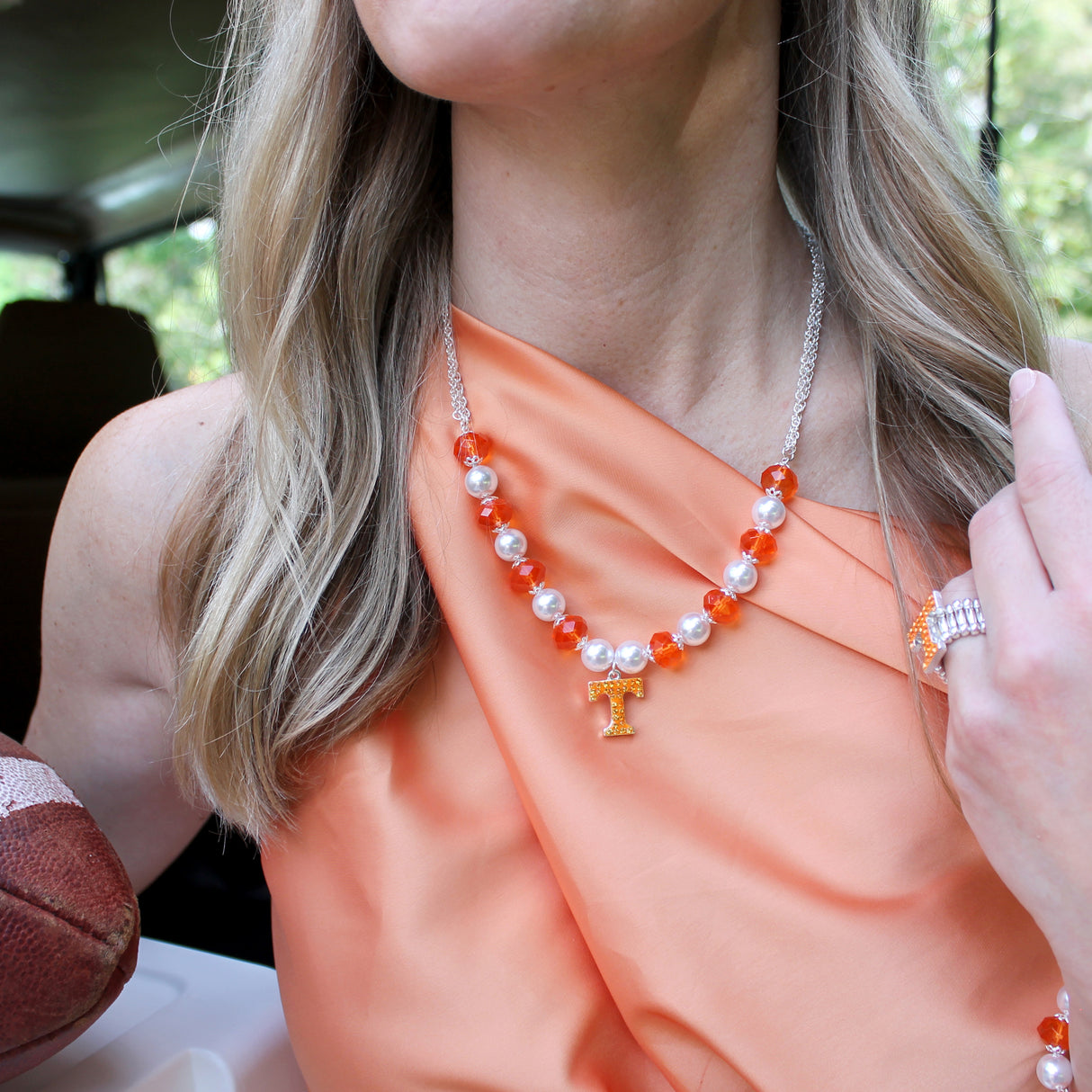 Tennessee Pearl & Crystal Bead 18 - 20" Necklace w/ Crystal Logo