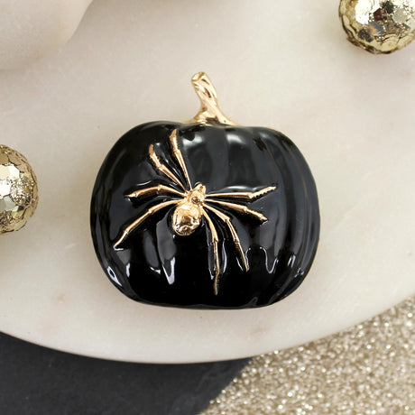 Black Pumpkin w/ Gold Spider Pin/Pendant