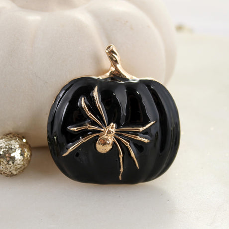 Black Pumpkin w/ Gold Spider Pin/Pendant