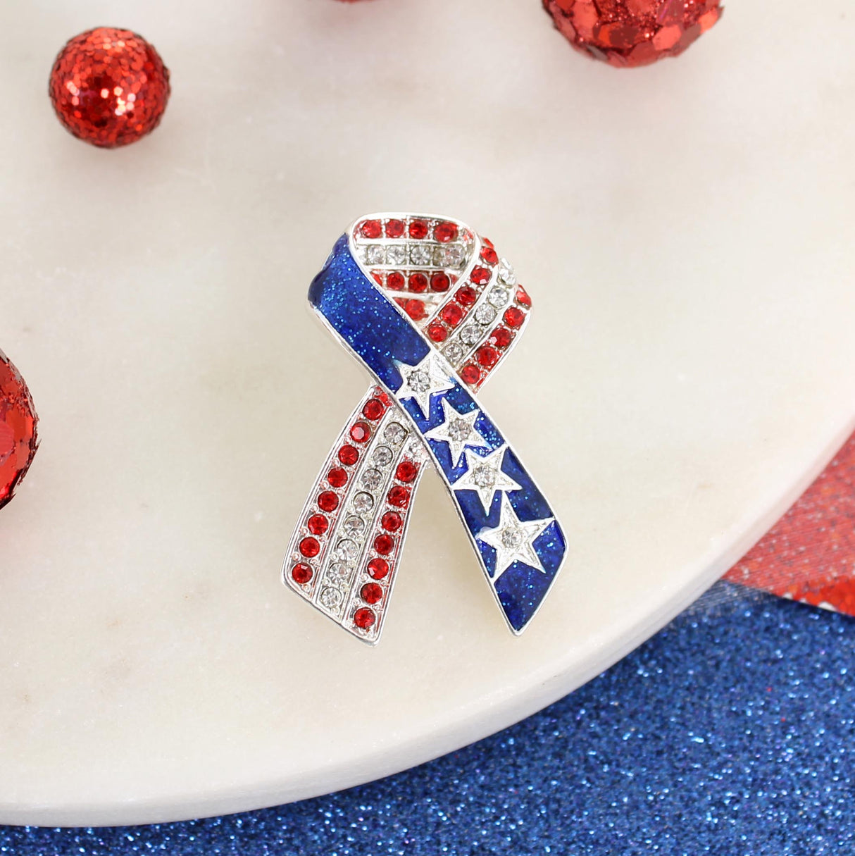 Crystal US Flag Ribbon Pin/Pendant