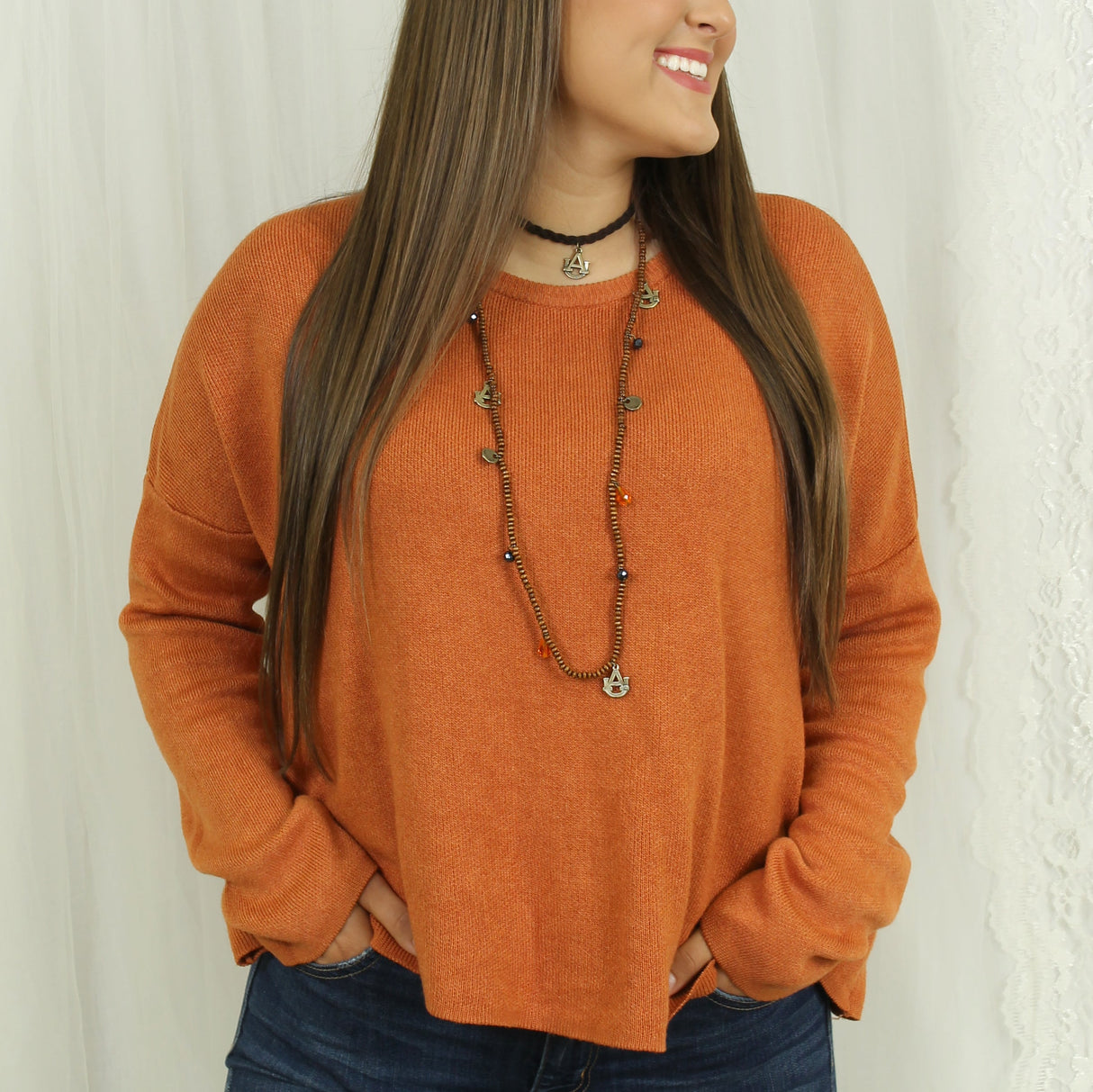 Auburn Wood Bead Stretch Necklace/Bracelet