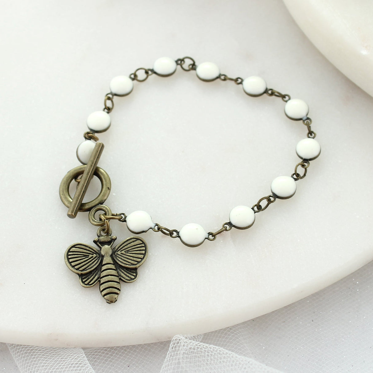 Vintage Bee & Enamel Dot Toggle Clasp Bracelet