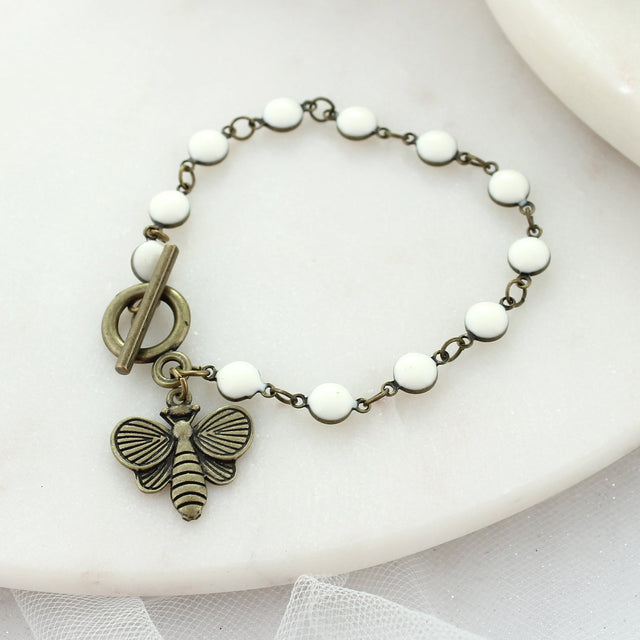 Vintage Bee & Enamel Dot Toggle Clasp Bracelet