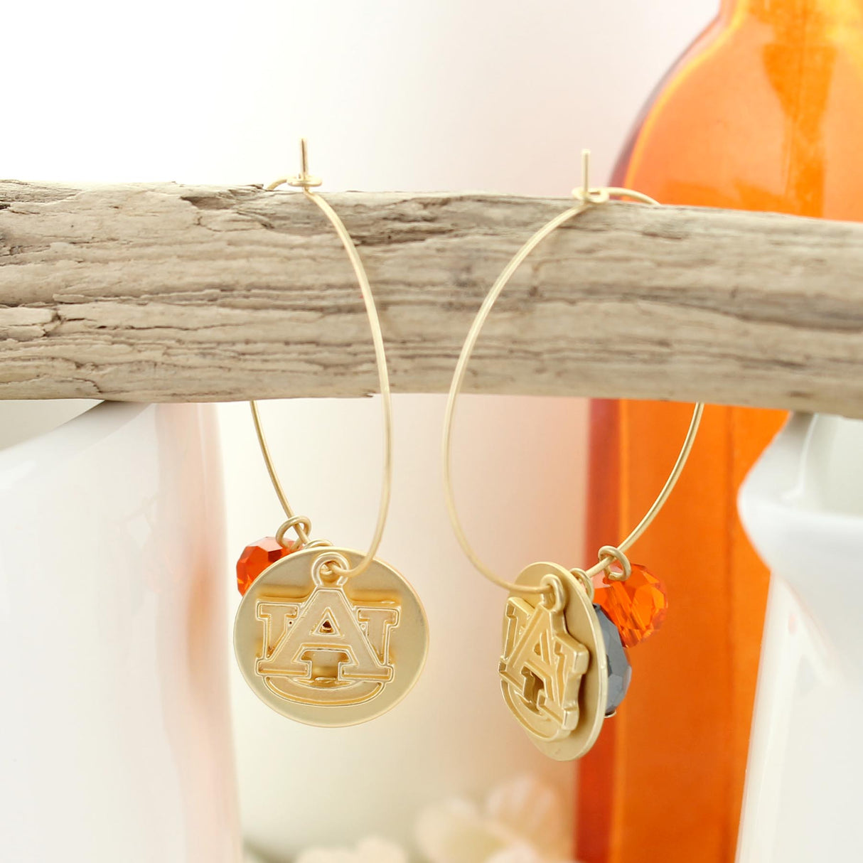 Auburn Matte Gold Logo Hoop Earrings