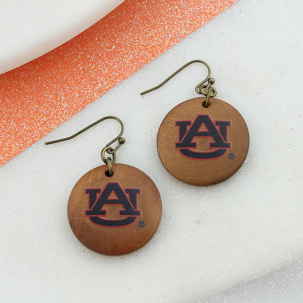Auburn Logo Wood Disc Earrings